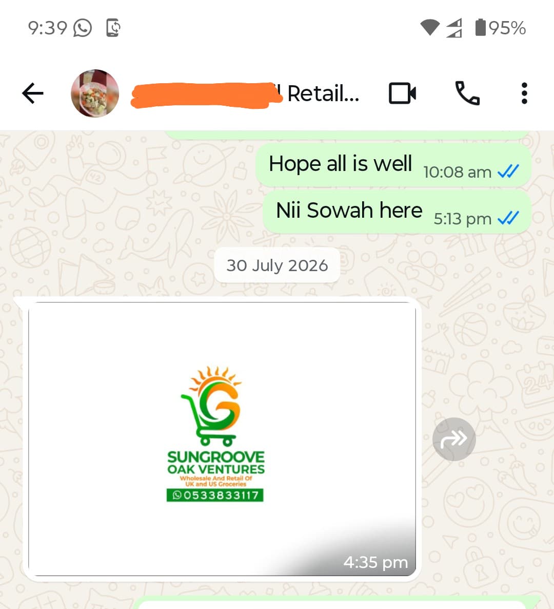 Sungroove Oak Ventures' original logo, sent to us over WhatsApp