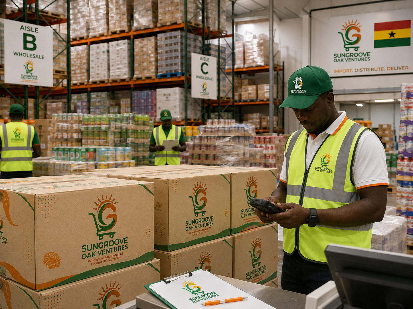 Sungroove Oak Ventures' refreshed brand across their warehouse, boxes and uniforms